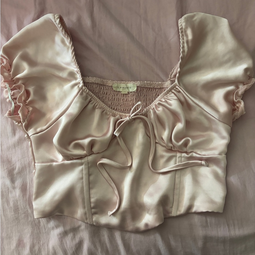 Pink Crop Top with Puff Sleeves
